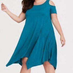 Aqua Handkerchief Challis Dress